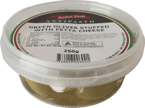 RAYBEK ANTIPASTO GREEN OLIVES STUFFED FETTA CHEESE