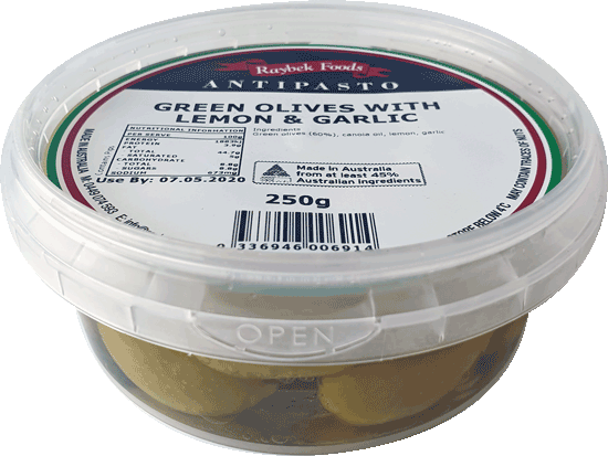 RAYBEK ANTIPASTO GREEN OLIVES WITH LEMON & GARLIC