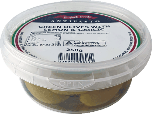 RAYBEK ANTIPASTO GREEN OLIVES WITH LEMON & GARLIC