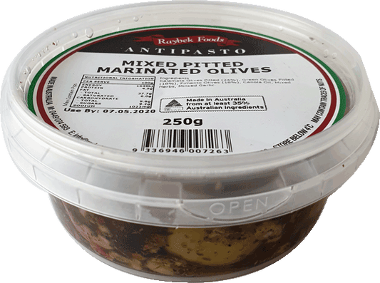 RAYBEK ANTIPASTO MIXED PITTED MARINATED OLIVES